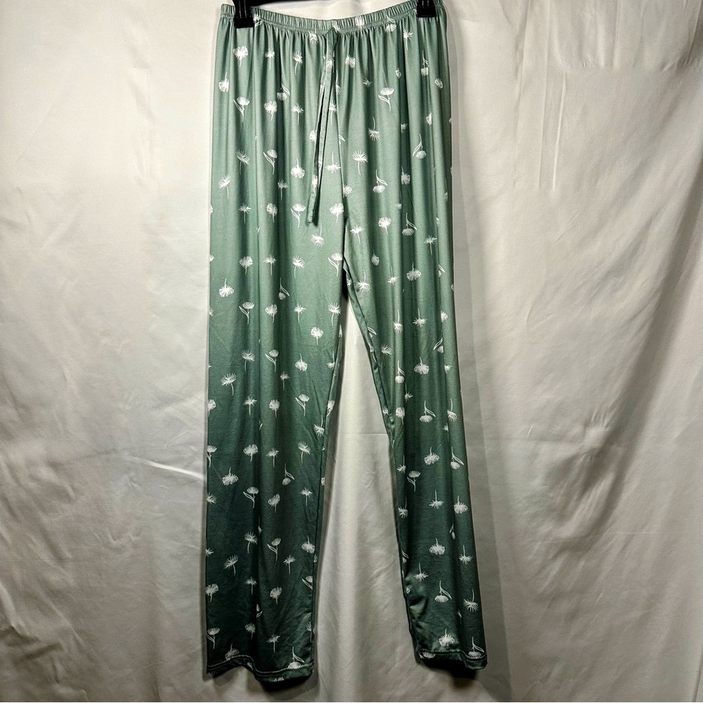 Women’s Stylish Green Pajama Pants with Floral Design